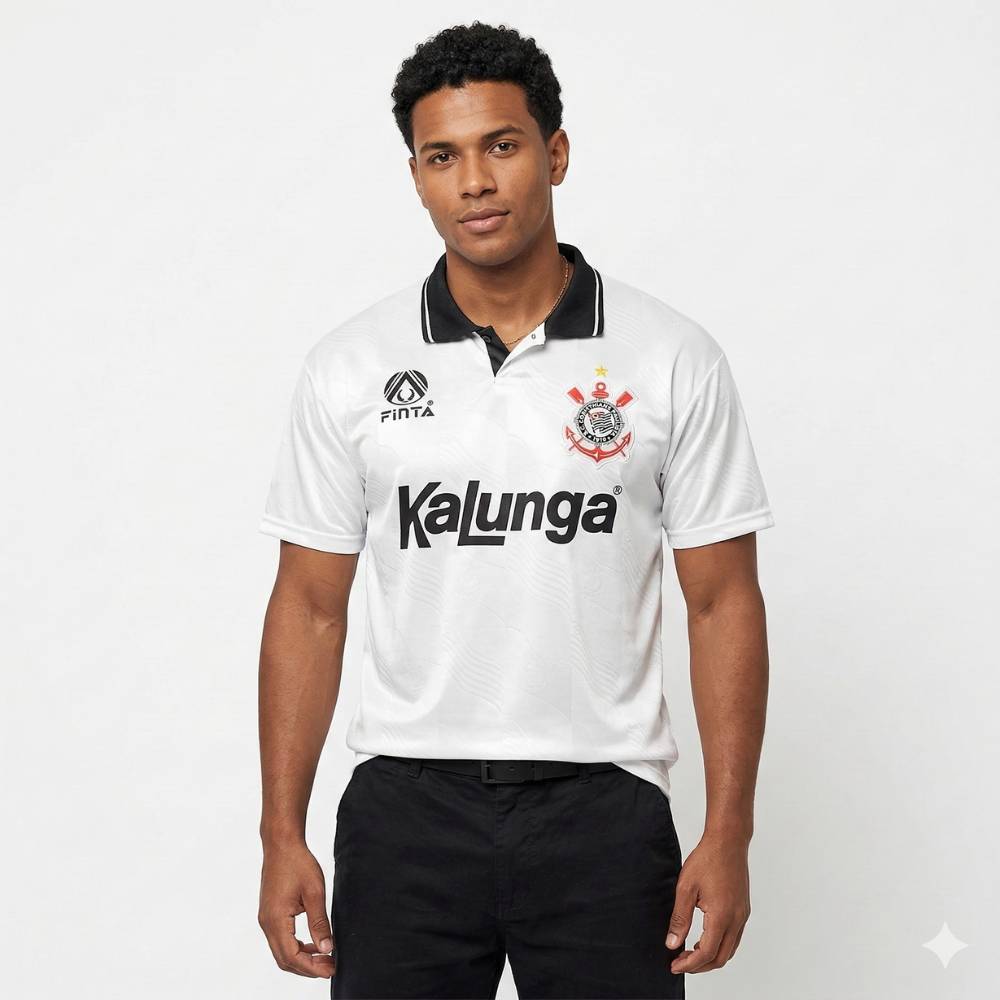 Camisa Corinthians Retrô 1998 Finta Masculina - Branca e Preta
