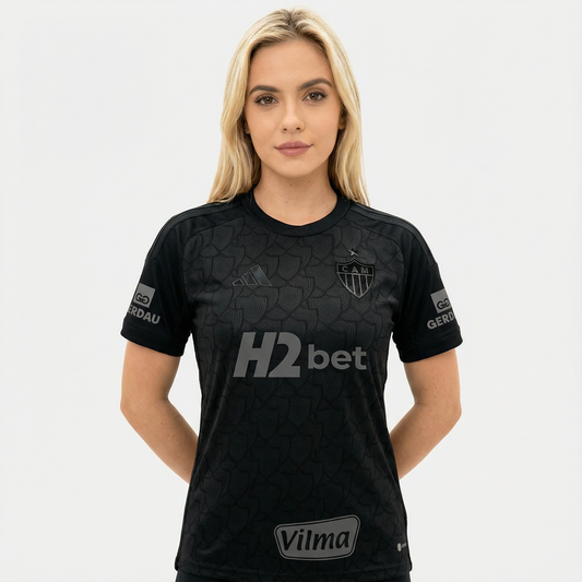 Camisa Feminina Adidas Atlético Mineiro 25/26 All Black C/ Patrocínios