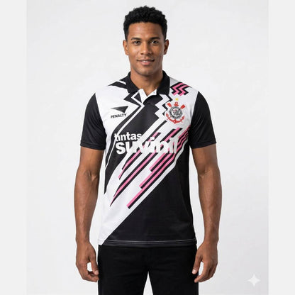 Camisa Corinthians Retrô 1995/96 Penalty Masculina - Preta, Branca e Rosa
