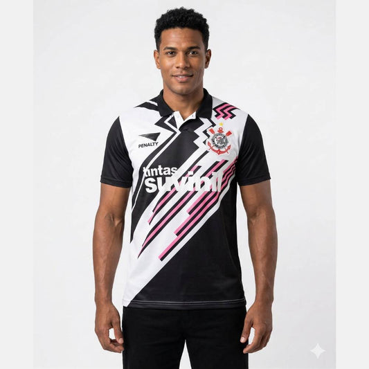 Camisa Corinthians Retrô 1995/96 Penalty Masculina - Preta, Branca e Rosa