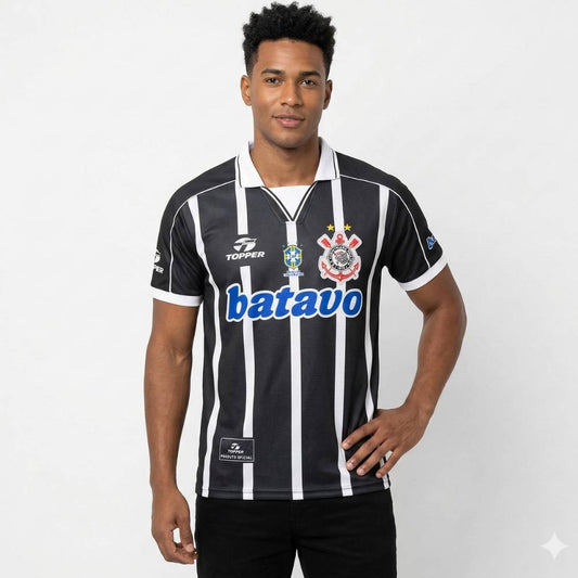 Camisa Corinthians Retrô 1999 Away Batavo Masculina - Preta e Branca