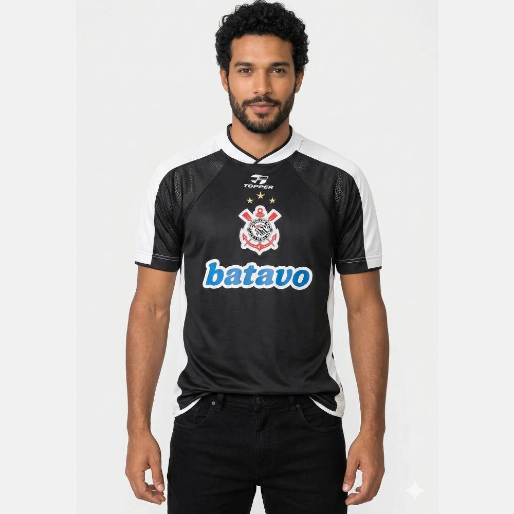 Camisa Corinthians Retrô 2000 Topper Masculina - Preta e Branca