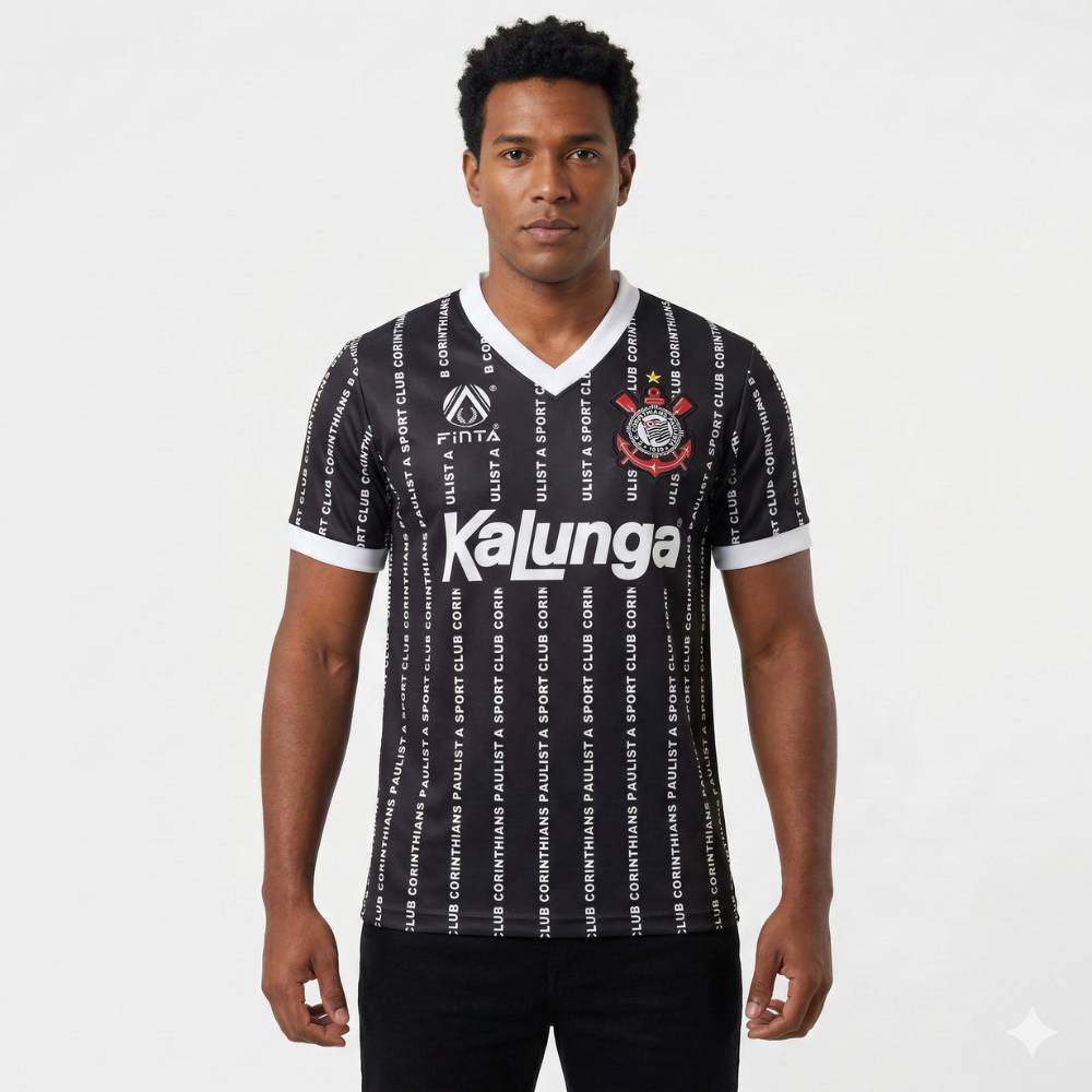 Camisa Corinthians Retrô 1994 Third Finta Masculina - Preta e Branca